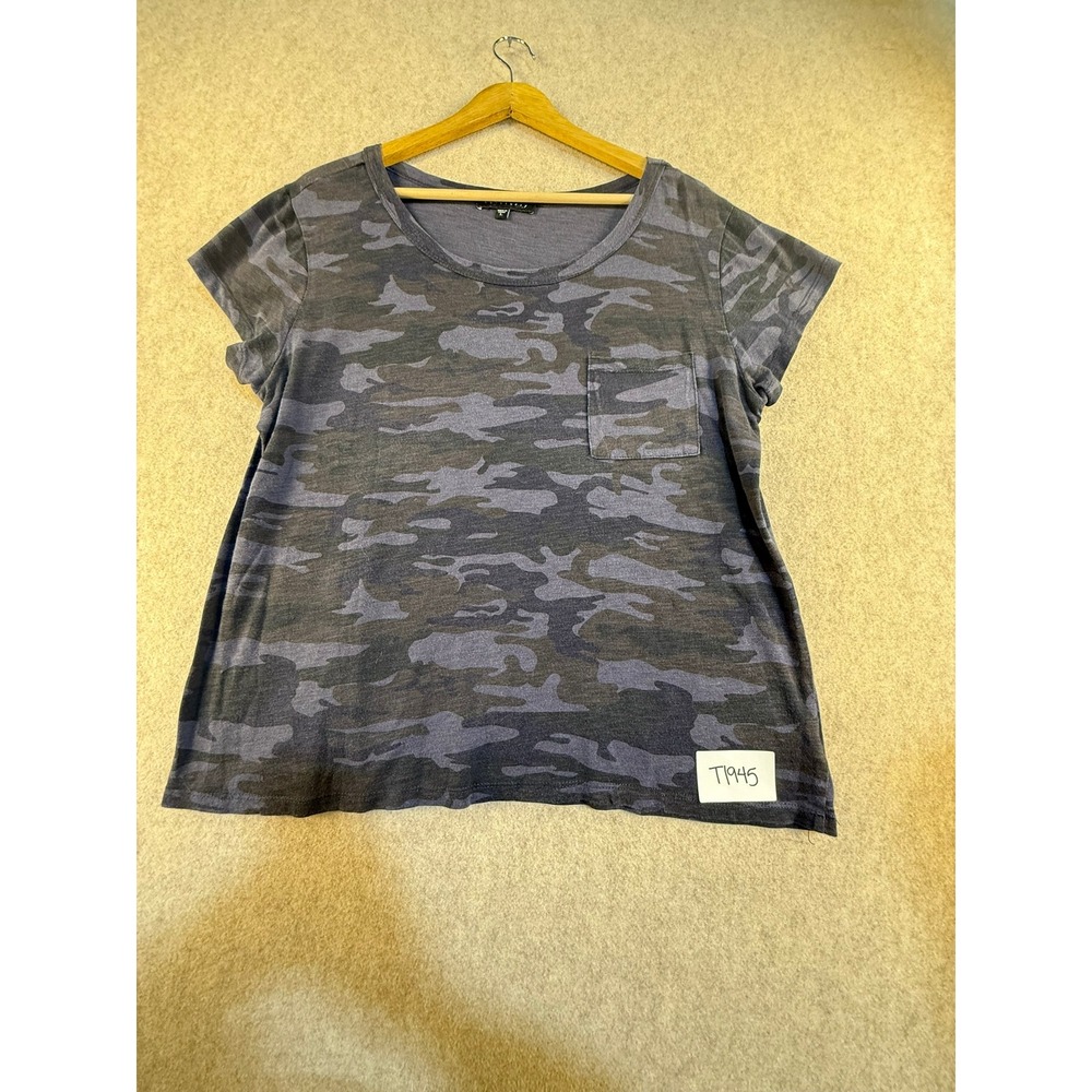 Sanctuary Womens Camo Pocket T-Shirt Blue Grey Camouflage Scoop Neck Large